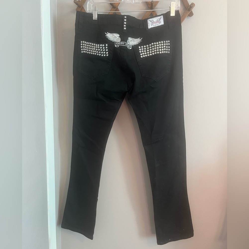 Robin’s jeans crystals and biker wings statement high end designer denim 31